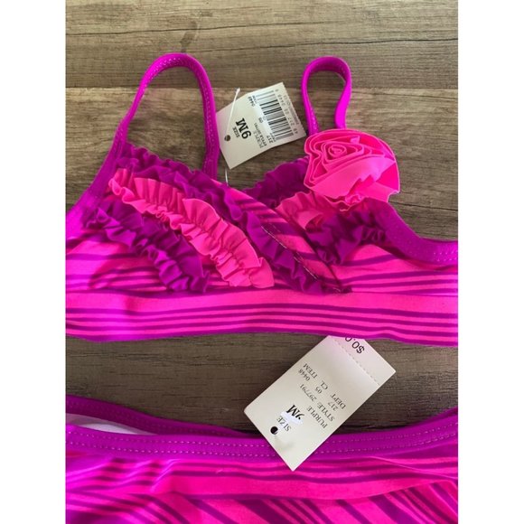 Circo infant baby 2 piece Swimsuit Purple stripes Fuchsia, bikini with flower - Picture 3 of 6